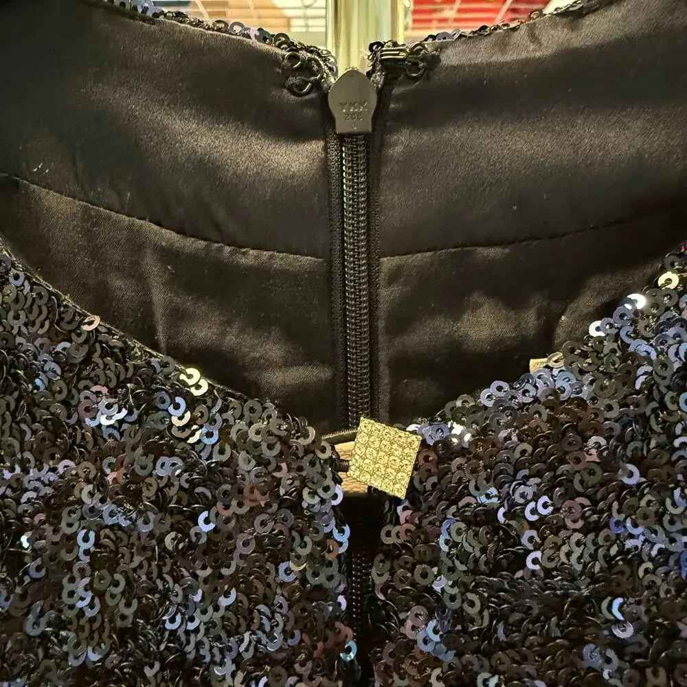 Zadig & Voltaire Party Dress Size Med Short Sequin Navy Blue Sparkly Long Sleeve